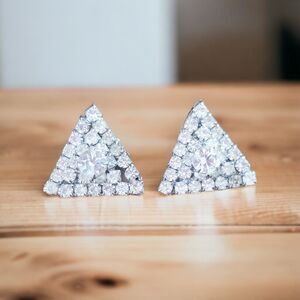 Vintage Clip On Earrings 1960's Rhinestone Triangle Cocktail
